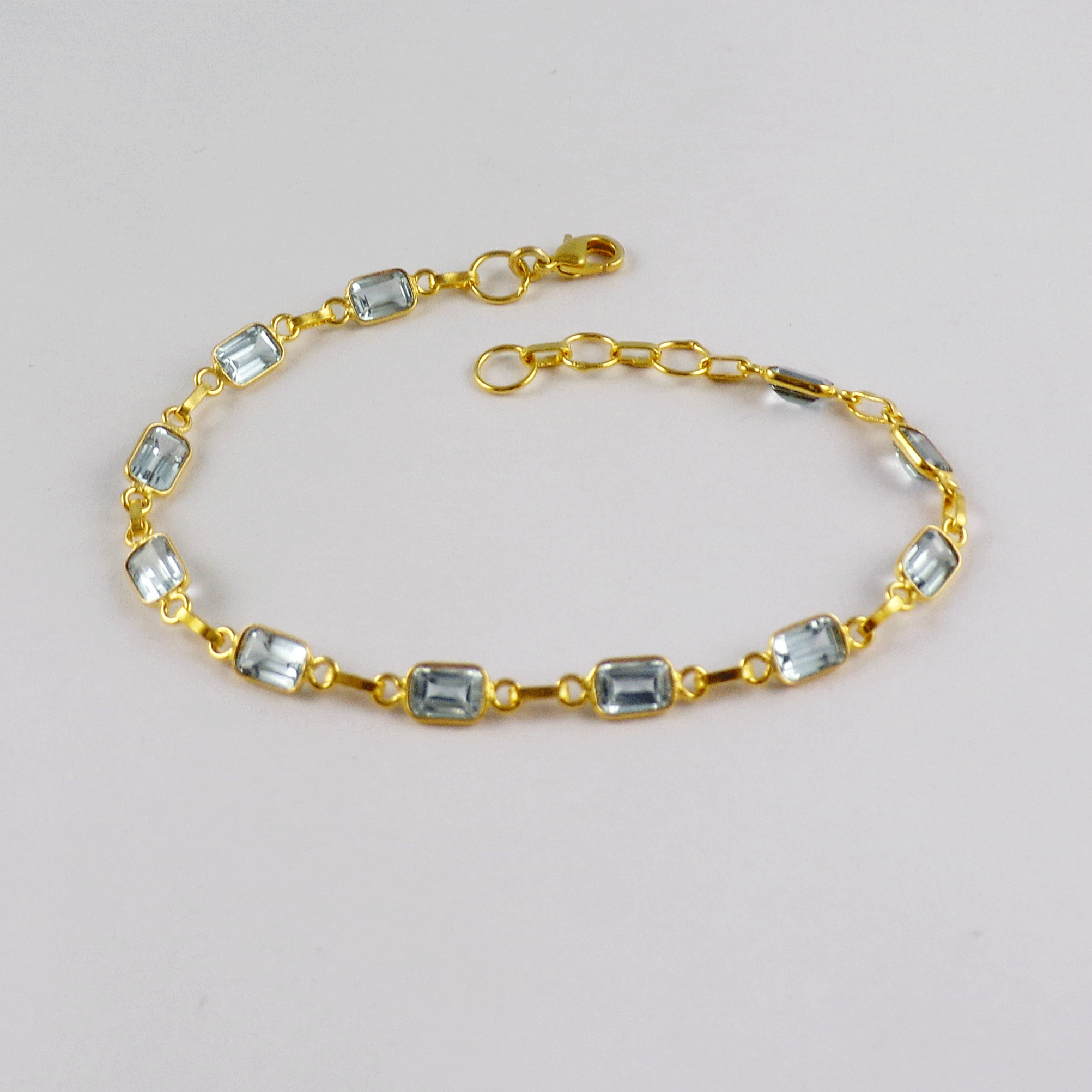 Good Looking Blue Topaz Brass Bracelet R - BZB999 18K Gold Plated Cut Octagon Shape 4x6mm Bezel Setting Brass Bracelet